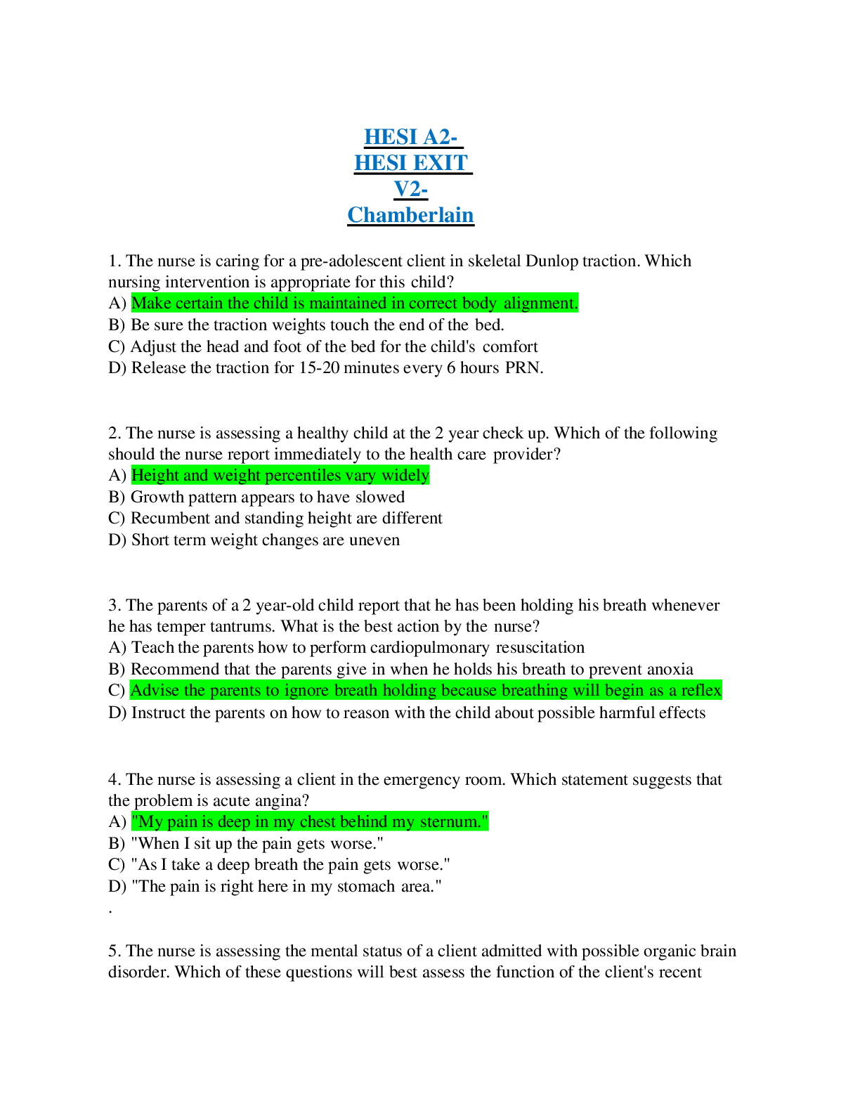Preview image of HESI A2- HESI EXIT V2-Chamberlain document